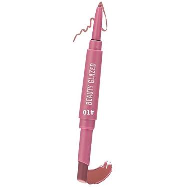 Imagem de MYUANGO Batom de veludo fosco + delineador de lábios 2 em 1 - Kit de maquiagem de lábios veganos de longa duração para lábios coloridos e definidos - aplicador de extremidade dupla (01)