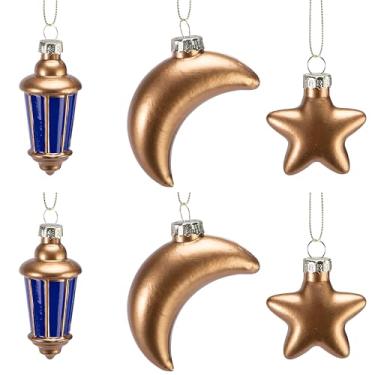 Imagem de Watayo 6 peças de vidro Eid Mubarak, enfeites de estrela da lua, enfeites de árvore do Ramadã, decoração de pingente de estrela e lua do Ramadã islâmico para decoração de casa e festa muçulmana
