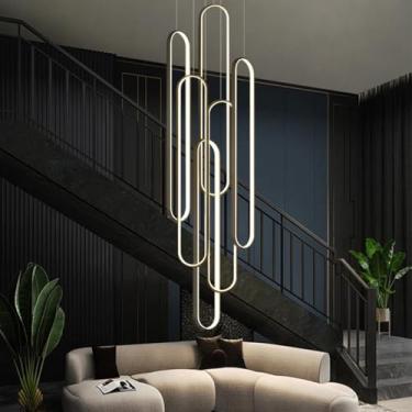 Imagem de Lustre moderno de LED para escada, modelo losango, em alumínio, com intensidade de luz ajustável e controle remoto, ideal para tetos altos em quartos e salas de jantar (tipo Xuanguan, A, 6 l