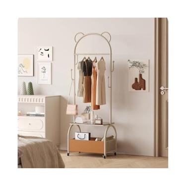 Imagem de Cabide de chão para corredor de ferro móvel doméstico cesto de roupas sujas cabideiro de roupas cabideiro de alta qualidade (cor chá de leite)