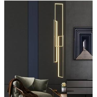 Imagem de Luminária pendente moderna para sala de estar, LED dimerizável com controle remoto, lustre geométrico estilo villa em alumínio e acrílico, ideal para escada, quarto, sala de jantar e porta d