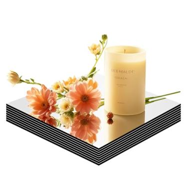 Imagem de Pacote com 8 placas quadradas espelhadas para centros de mesa, bandejas de espelho de vidro sem moldura de 20 cm, 2 mm, espelhos de vidro montados na parede para centros de mesa, decorações de festa