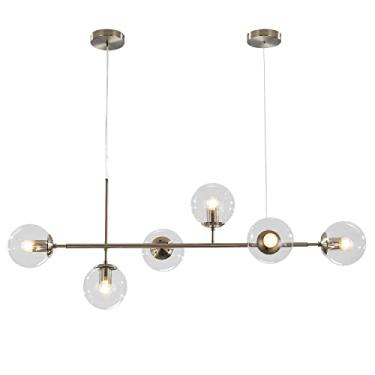 Imagem de Luminária de teto pendente moderna KCO, modelo Sputnik com globos de vidro, lustre ajustável com 6 lâmpadas para pendurar em ilha de cozinha ou sala de estar (prata + transparente)