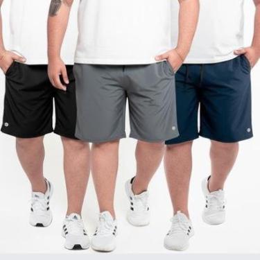 Imagem de Kit 3 Bermuda Plus Tactel Elastano Confortável Casual Treino-Masculino