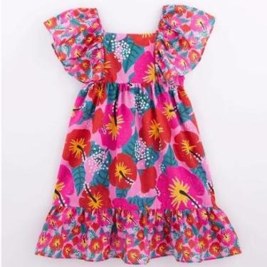 Imagem de Vestido Midi Infantil Fábula Chita Plim Flores Rosa-Feminino