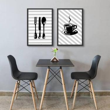 Imagem de Kit 02 Quadros Decorativos Cozinha Café Listrado