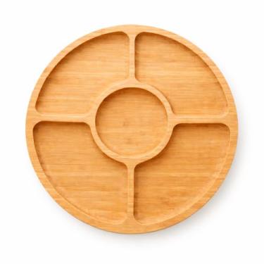 Imagem de Petisqueira Redonda de Madeira com 5 Divisórias – Bandeja para Servir Porções, Frios e Snacks – Madeira Resistente, Design Elegante para Receber Amigos
