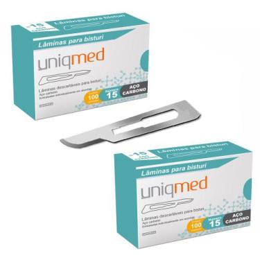 Imagem de Laminas para bisturi aço carbono n15 kit 2cx uniqmed tamanho:n15, N15