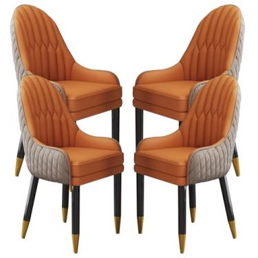 Imagem de Cadeira de jantar moderna de meados do século estofada em couro sintético com pernas de metal - Cadeira elegante e confortável para cozinha, sala de estar ou espaços de negociação de hotel