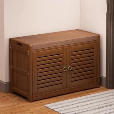 Imagem de Banco de sapateira de bambu com prateleira - armazenamento de armário de sapatos de entrada, armazenamento de sapatos de banco de corredor - pequeno sapateira para hall de entrada, corredor, quarto