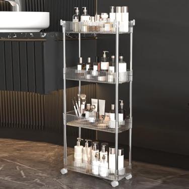 Imagem de Carrinho utilitário com rolamento de 2 a 4 camadas, rodas bloqueáveis, estantes móveis, organizador de armazenamento multifuncional para cozinha e banheiro, transparente, 37 cm P x 20 cm L x 89 cm A