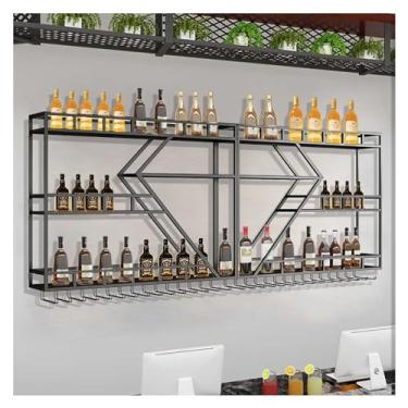 Imagem de Rack de vinho montado na parede com luz LED 3 camadas expositor de bebidas prateleira bar armário com suporte de vidro rack de vidro pendurado rack de copo de vinho para casa bar sala de jantar café