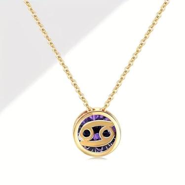 Imagem de Colar banhado a ouro com pedra do zodíaco com abertura dupla face, pingente de signo do horóscopo para presentes femininos, One Size, Latão banhado a ouro, Sem Pedra Preciosa