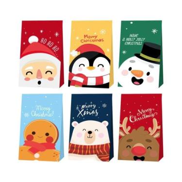 Imagem de 12 Sacolas De Presente De Natal Papai Noel, Sacolas De Papel Planas Pa