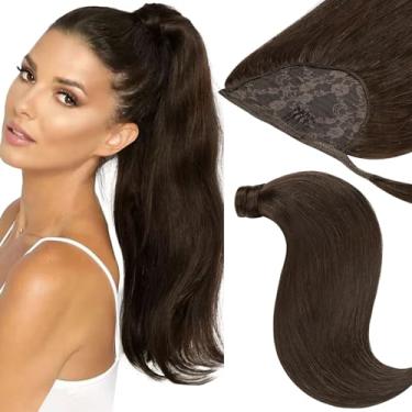 Imagem de Remy Extensão de Rabo de Cavalo Cabelo Humano Liso Rabo de Cavalo 45,7 cm Extensões de Cabelo Sedo Longo Liso 100% Cabelo Natural Rabo de Cavalo para Mulheres Virgem Novo Marrom Claro 80 g