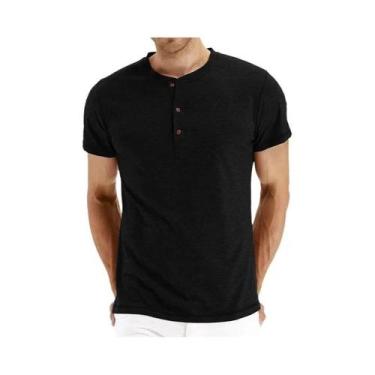 Imagem de Camiseta Masculina Slim Fit De Algodão Com Gola Henley, Design Moderno
