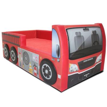 Imagem de Cama Carro Bombeiro Solteiro Estofada - Vermelha