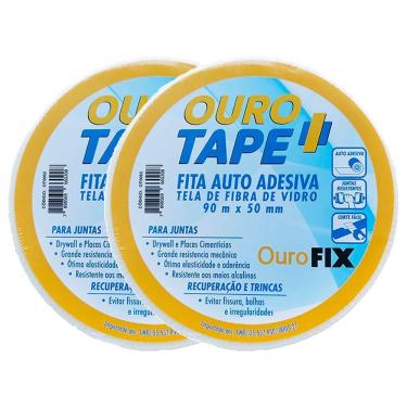 Imagem de Kit 2 Fitas Telada 90m x 50mm Fibra De Vidro Drywall Gesso Junta Trincas Isopor Auto-adesiva Trançada
