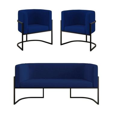 Imagem de Kit 2 Poltronas Sofá 2 Lugares Para Recepção Balaqui azul Marinho