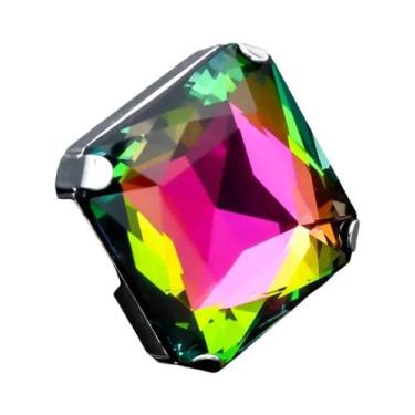 Imagem de Anel Grande De Cristal Chamativo Com Design AB Cor Champanhe Para Mulh