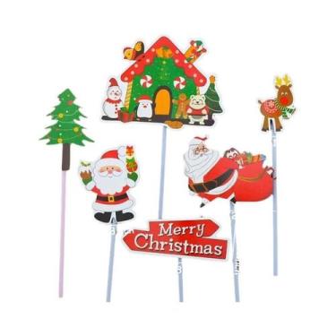 Imagem de Decorações De Bolo De Natal Com Rena E Papai Noel, 6 Peças, Suprimento