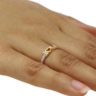 Imagem de Anel I Love You com Aplique de Ródio e Zircônias Folheado em Ouro 18K 