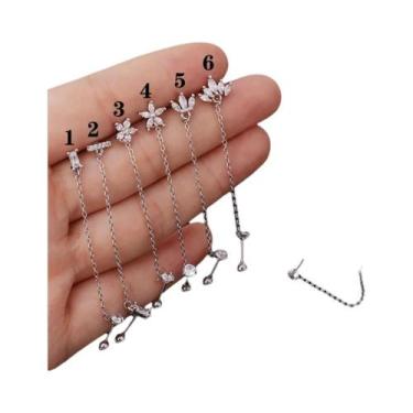 Imagem de Brincos De Corrente Dupla Com Zircônia Em Formato De Flor E Coroa De T