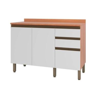 Imagem de Gabinete De Cozinha Modulado Balcão Macadâmia 120cm 2 Portas 3 Gavetas Freijo/branco - Telasul