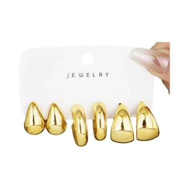 Imagem de Conjunto De Brincos De Argola Em Formato De Gota Banhados a Ouro Para 