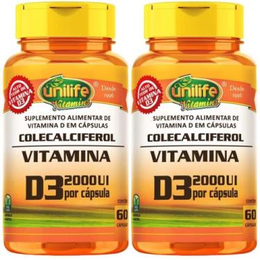 Imagem de KIT C/2 Un. Vitamina D3 2000 Ui Colecalciferol 60 Cápsulas Unilife, Se