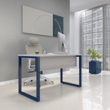 Imagem de Mesa Madeira X M120/60p25tub 120cm Industrial Cinza E Azul Delrei - Pa