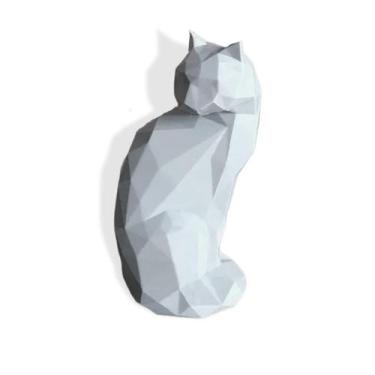 Imagem de Gato Sentado Low Poly - Geométrico - Tam P - 3D Think BR, Preto