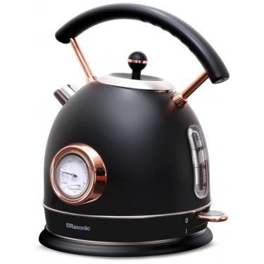 Imagem de Rasonic Chaleira Elétrica Retrô Inox 1,8L, 1500W, Silenciosa, Termômetro, Desligamento Automático e Proteção Anti-Evaporação