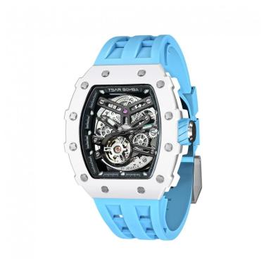 Imagem de TSAR BOMBA Relógio Masculino Automático Luxury Esqueleto Quadrado com Cristal de Safira, Silicone, 50M Resistência à Água