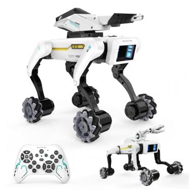 Imagem de Robô cachorro 3 em 1 com rodas Dingdongwu branco e preto, 30 ações, controle por voz e controle remoto, bateria recarregável