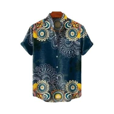 Imagem de Camisa Masculina De Linho Com Estampa Artística Florestal, Manga Curta