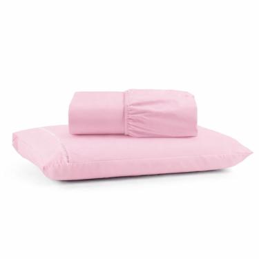 Imagem de Jogo De Lençol Solteiro Premium Soft 600 Fios Micropercal Rosa Bebê Ponto Palito Toque Macio 2 Peças