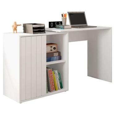 Imagem de Mesa Para Escritório Home Office 1 Porta Ripada Tech Branco Fosco - Caemmun