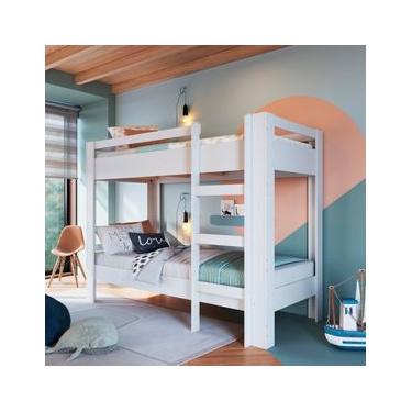 Imagem de Beliche Infantil Slim Branco com Escada Lateral Reversível Completa Móveis