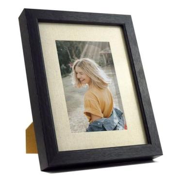 Imagem de Porta Retrato Foto 10x15 Preto Linho Madeira - Mart Collection