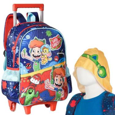 Imagem de Mochila Gato Galactico C/ Capuz Infantil Bolsa Rodinhas Azul, Azul, Ga