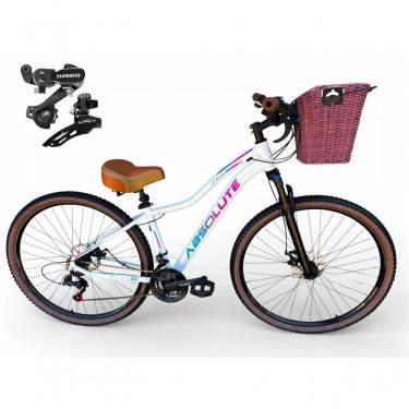 Imagem de Bicicleta Aro 29 Feminina Absolute Hera Retrô Vintage 21v Shimano Confortável Cesta Selim 2 Molas - Branco Tam 15