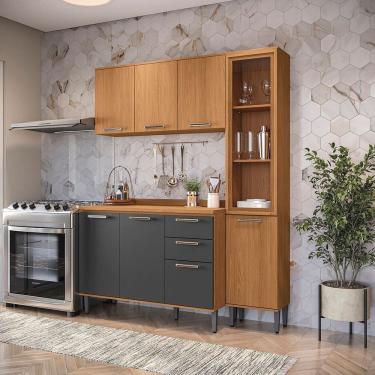 Imagem de Cozinha Compacta 3 Peças com Cristaleira Linna Canela/Grafite