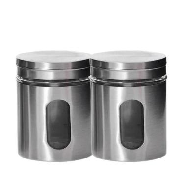 Imagem de Kit 2 Pote Porta Mantimento Em Inox Com Visor De Vidro Em Casa Tem 600