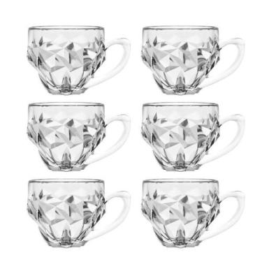 Imagem de Jogo 6 Xícara De Café De Vidro Transparente Roks 105ml Em Casa Tem