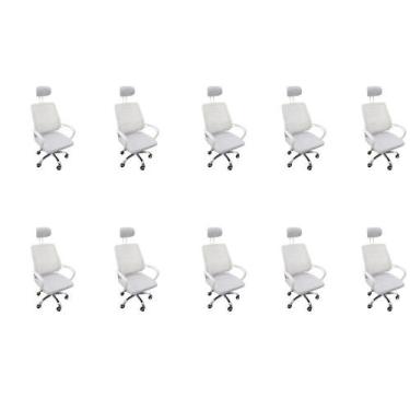 Imagem de Kit 10 Cadeiras Escritório Diretor Mesh Encosto Branco - Oficial Websh