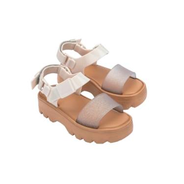 Imagem de mini melissa Sandálias de plataforma Kick Off para crianças - Sandálias de gelatina de plataforma grossa para meninas, sapatos infantis de verão, sandálias para meninas, Bege/Glitter, 15