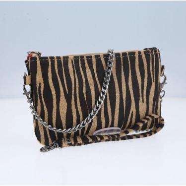 Imagem de Bolsa Feminina de Couro Animal Print Alça Corrente - BAUARTE, Bege