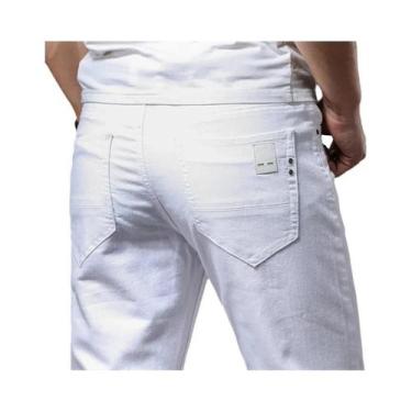 Imagem de Calças Jeans Casuais Slim Fit Brancas Para Homens, Estilo Clássico, Co