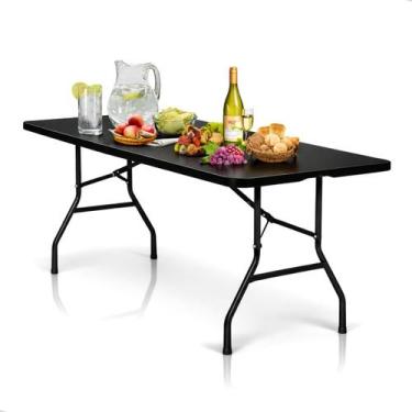 Imagem de Mesa 180x70 Dobravel Portatil Vira Maleta Camping Plastico Preta - Dur